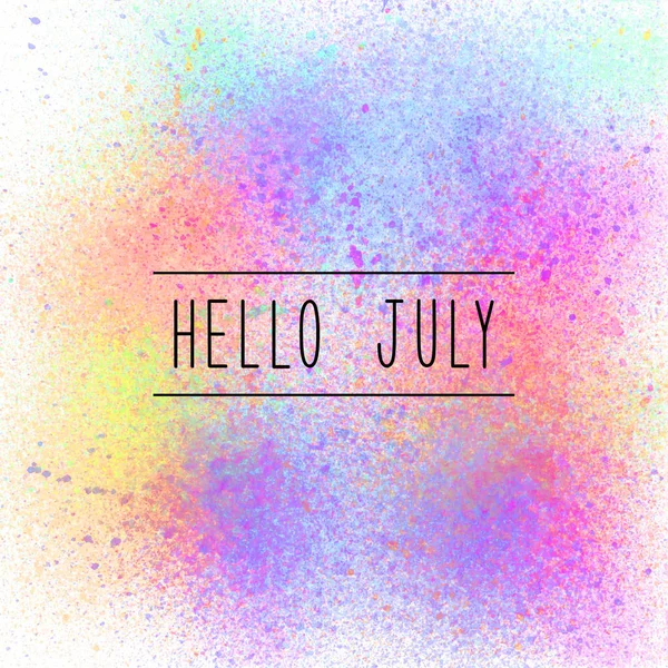 Hej juli text på sprayfärg bakgrund — Stockfoto