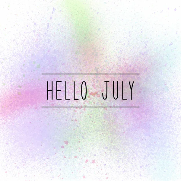 Hola texto de julio sobre fondo de pintura en spray pastel —  Fotos de Stock