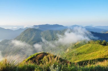 Sis ve sabah erken dağlarda