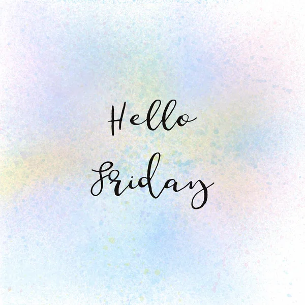 Hello Friday text on pastel watercolor background