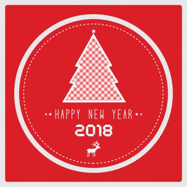 Mutlu yeni yıl 2018 Noel ağacına kırmızı arka plan ile