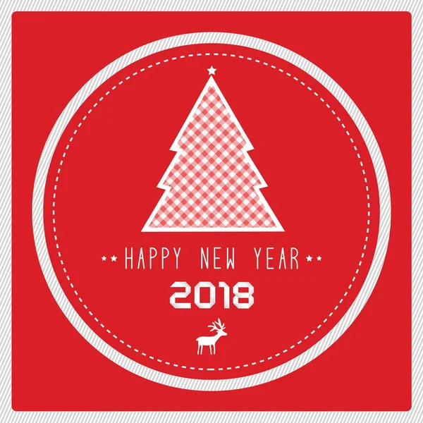 Šťastný nový rok 2018 s vánoční stromeček na červeném pozadí — Stockový vektor