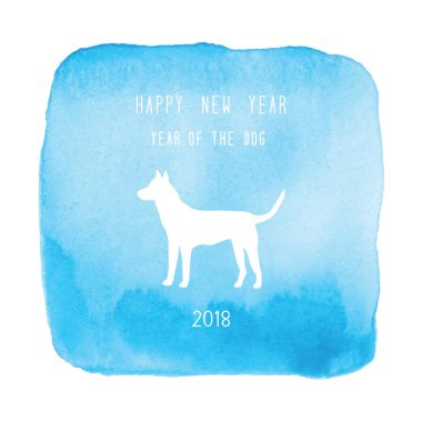 Mutlu yeni yıl 2018 tebrik kartı mavi suluboya zemin üzerine