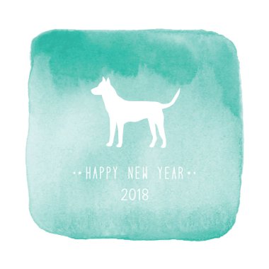 Mutlu yeni yıl 2018 tebrik kartı yeşil suluboya zemin üzerine