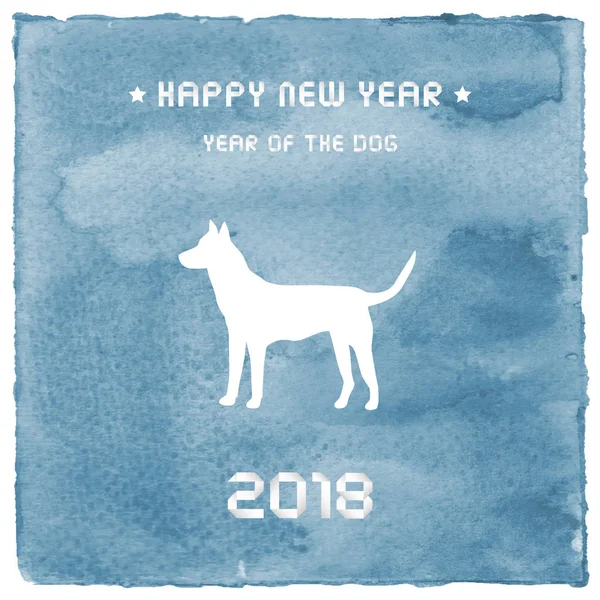 Feliz año nuevo 2018 tarjeta de felicitación sobre fondo azul acuarela — Foto de Stock