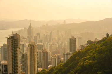 Hong Kong şehir görünümünden Victoria Peak gündoğumu