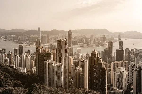 Hong Kong city view at sunrise from Victoria Peak — Stock Photo, Image