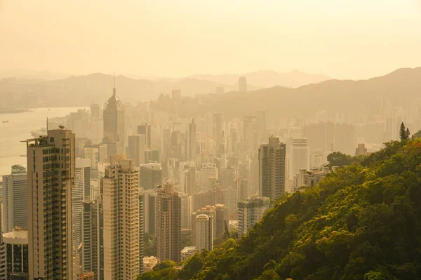 Hong Kong city view at sunrise from Victoria Peak — Stock Photo, Image