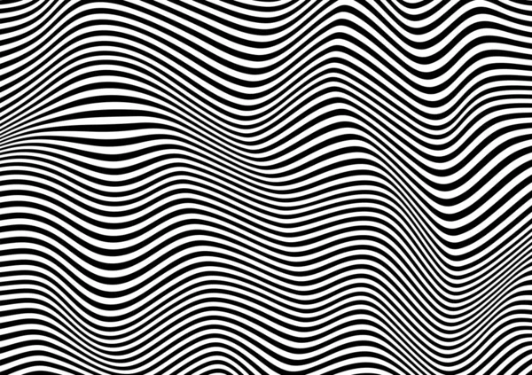 Fondo abstracto en blanco y negro con patrón de líneas onduladas — Vector de stock