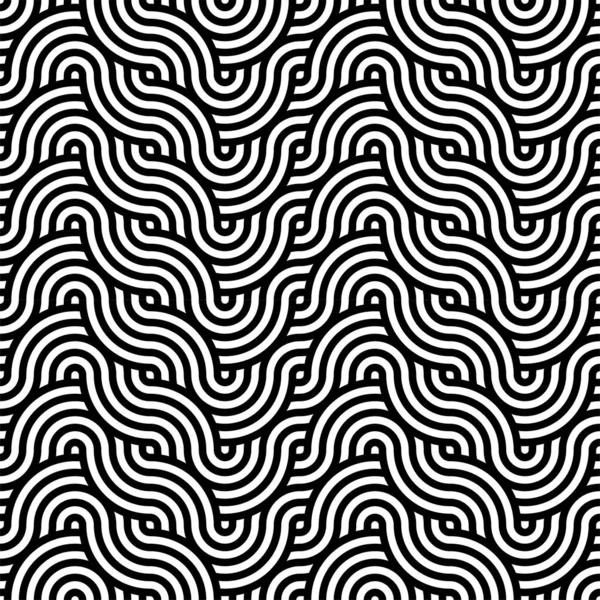 Αφηρημένο φόντο σε μαύρο και άσπρο με κυματοειδείς γραμμές μοτίβο — Διανυσματικό Αρχείο