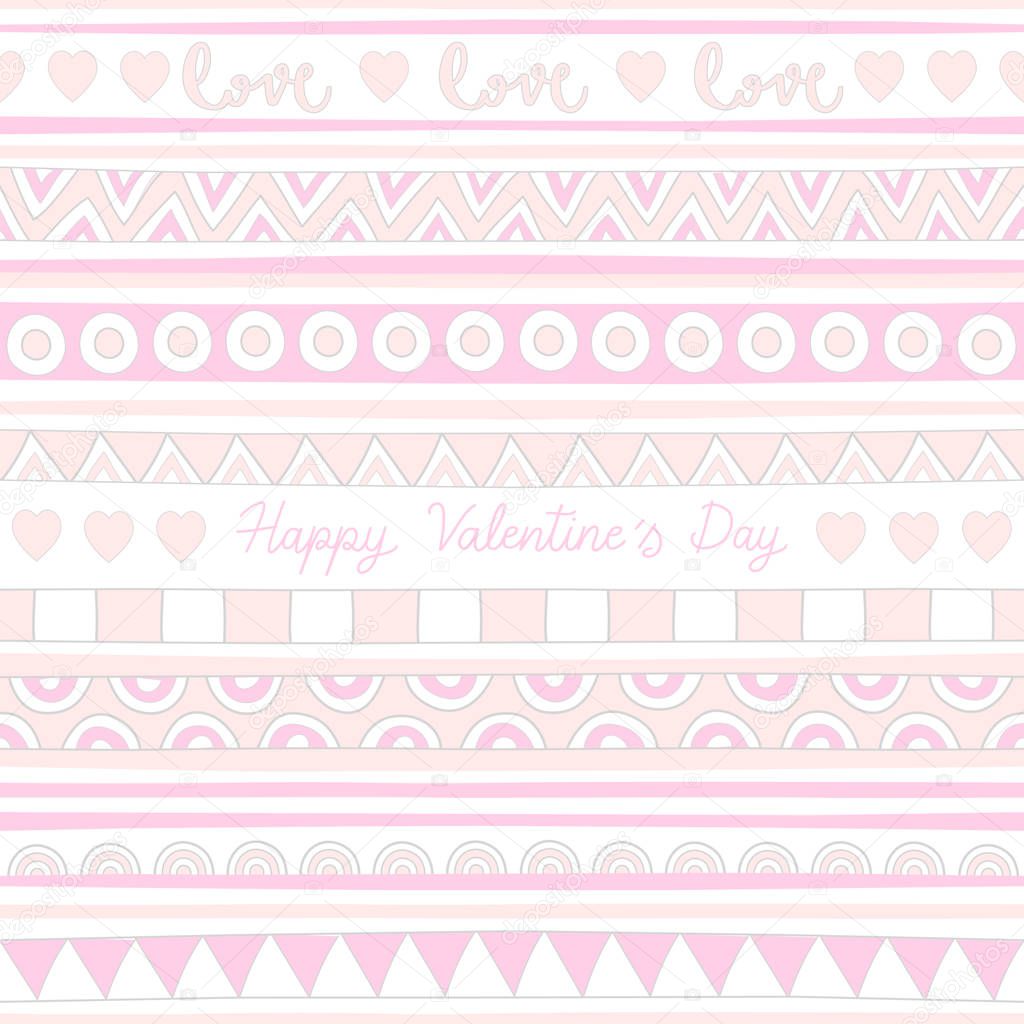 Happy Valentine s Day hand lettering with pastel seamless backgr