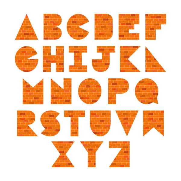 Lettres alphabétiques avec fond mural en brique marron et orange — Image vectorielle