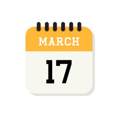 Takvim 17 Mart beyaz zemin üzerinde düz simge