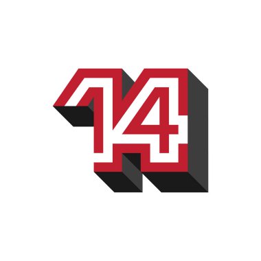 3 boyutlu izometrik efektli 14 numaralı vektör simgesi tasarımı