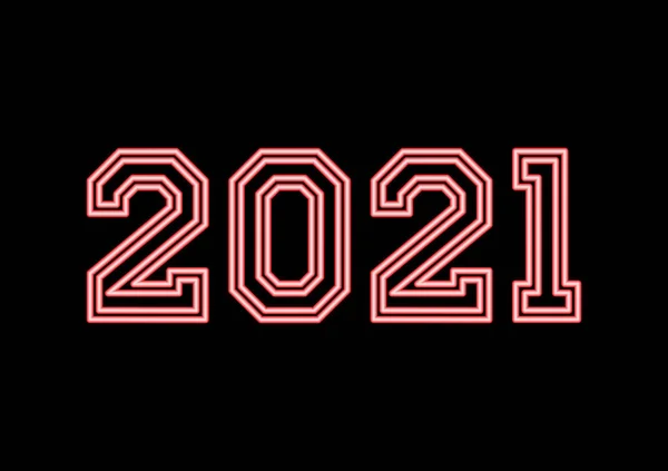 Year 2021 neon text with red colors — Stock Vector