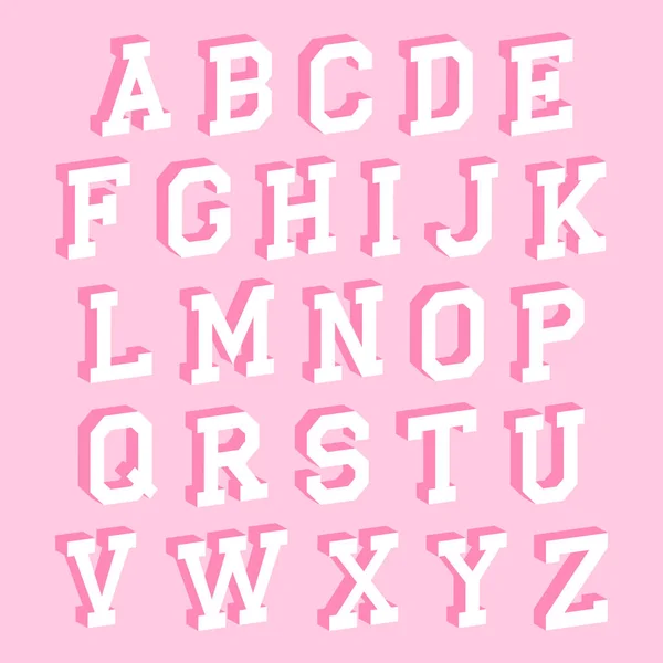 Lettres Alphabet Avec Effet Isométrique Sur Fond Rose — Image vectorielle