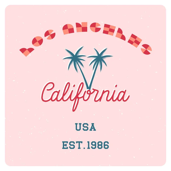 Texte Los Angeles Lettrage Main Californien Avec Palmiers Motif Imprimé — Image vectorielle