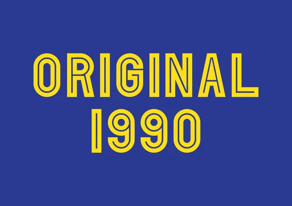 Año Original Amarillo 1990 Texto Sobre Fondo Azul — Vector de stock