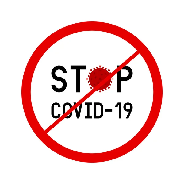 Tandatangani Peringatan Stop Covid Coronavirus Gaya Ikon Rata Latar Belakang - Stok Vektor