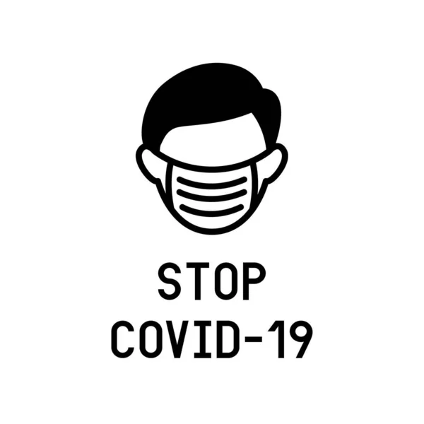 Pria Peringatan Memakai Simbol Ikon Topeng Dengan Konsep Covid Coronavirus - Stok Vektor