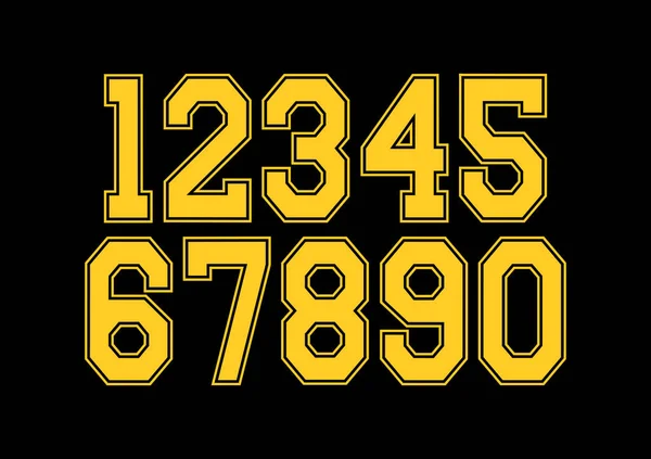 Conjunto Números Com Elementos Desenho Tipográfico Amarelo Preto —  Vetores de Stock
