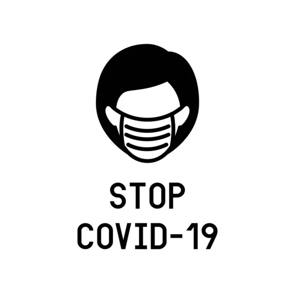 Wanita Peringatan Memakai Simbol Ikon Topeng Dengan Konsep Covid Coronavirus - Stok Vektor