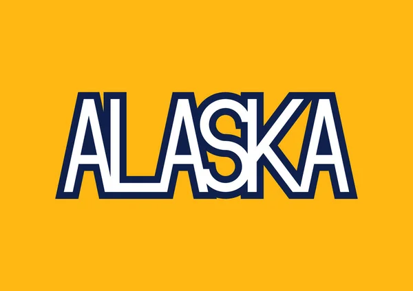 Alaska Testo Con Tipografia Blu Bianco Elementi Design Sfondo Giallo — Vettoriale Stock
