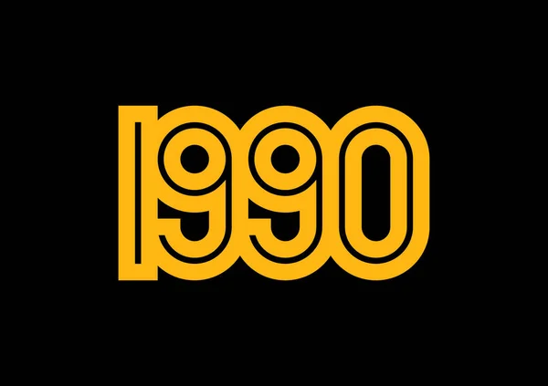 Желтый Год 1990 Векторный Текст Черном Фоне — стоковый вектор