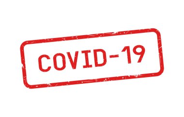 Kırmızı grunge kauçuk damgalı Covid-19 Coronavirus. Vektör illüstrasyonu.