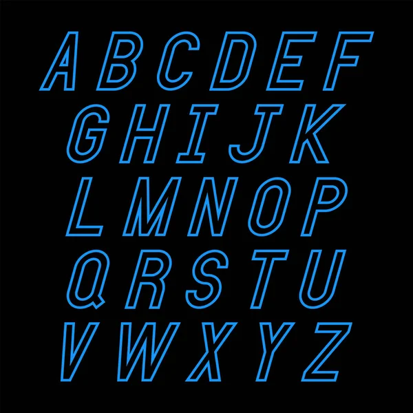 Blauwe Alfabet Letters Zwarte Achtergrond — Stockvector
