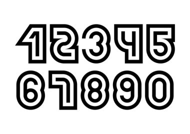 Siyah ve beyaz tipografi tasarım elementleri olan sayılar kümesi 1, 2, 3, 4, 5, 6, 7, 8, 9, 0.
