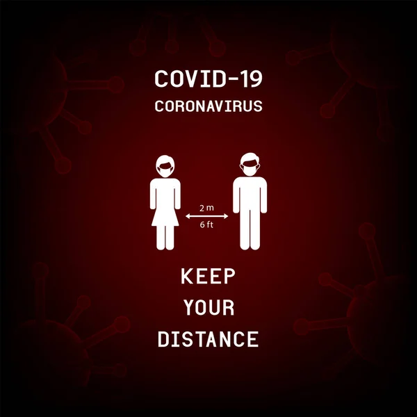 COVID-19 Coronavirus vektör ikonu ve sosyal mesafe konsepti. Mesafeni koru.