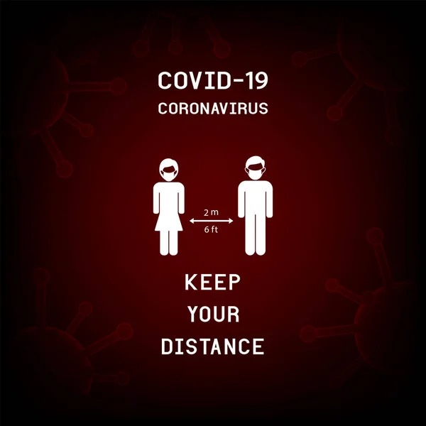 Covid Ícone Vetorial Coronavirus Com Conceito Distância Social Mantenha Distância — Vetor de Stock