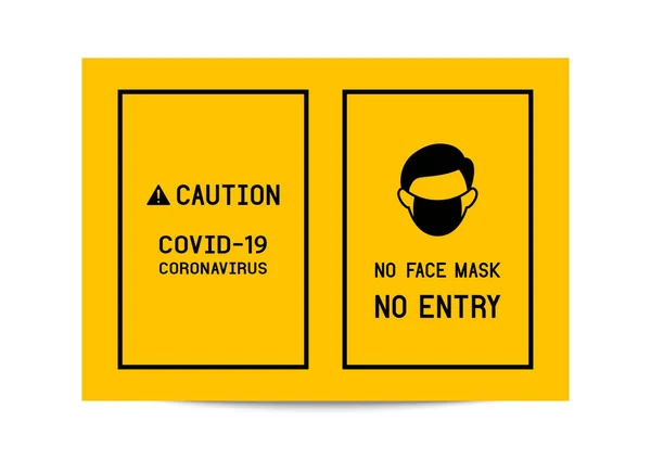Sinal Precaução Sem Máscara Facial Nenhuma Entrada Evitar Covid Coronavírus —  Vetores de Stock