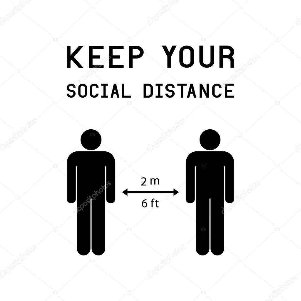 COVID-19 Coronavirus vector icon with social distance concept. Keep your social distance.