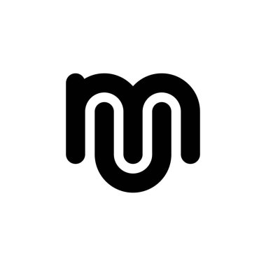 Siyah ve beyaz harfli MU ilk logo simgesi. Modern tipografi tasarım şablon elementleri