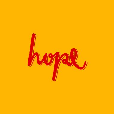 Kırmızı ve sarı arkaplanlı Hope el yazısı.