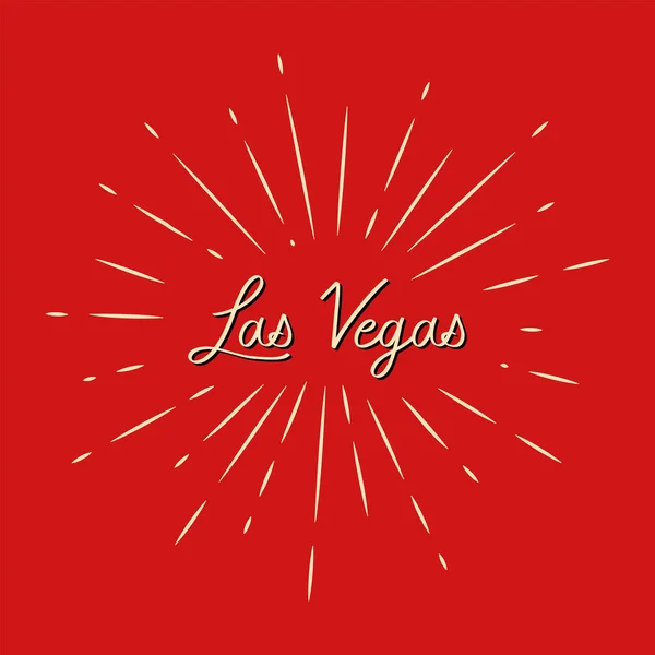 Las Vegas Ręczne Napisy Linii Sunburst Czerwonym Tle — Wektor stockowy