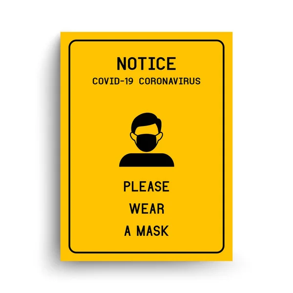 Notice Harap Memakai Masker Menghindari Covid Coronavirus - Stok Vektor