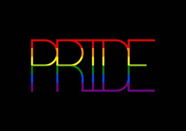 Siyah arkaplanda gökkuşağı Lgbt bayrağı olan gurur metni.