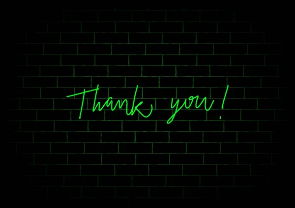 Дякую Ручне Написання Зеленим Неоном Фоні Чорної Цегляної Стіни — стоковий вектор