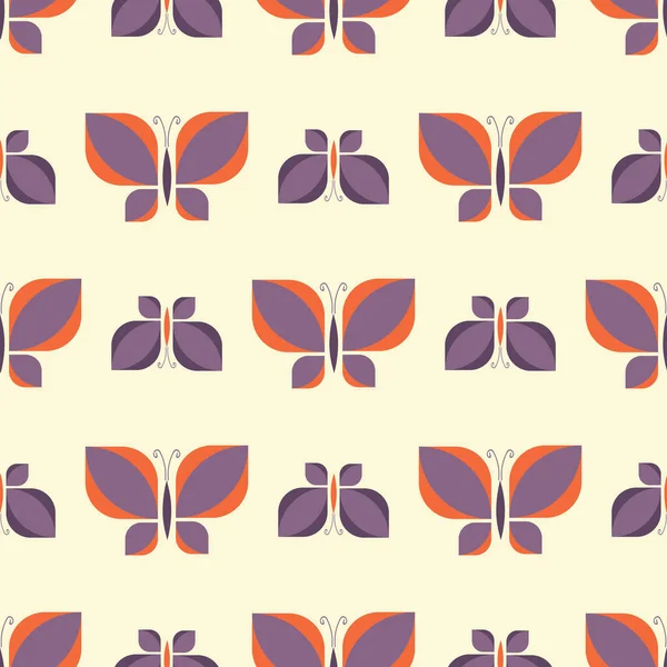 Геометрический Векторный Рисунок Ретро Бабочки Абстрактное Оранжевое Фиолетовое Насекомое Текстиля — стоковый вектор