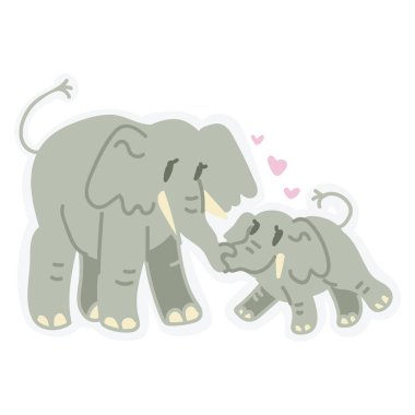  Sevimli Çizgisiz Fil Anne ve Baldır Vektörü Klip Sanatı. Bagaj Simgesi ile Savannah Hayvan. El Çizimi Kawaii Çocuk Motifi Vahşi Yaşamın Düz Renkli Çizimi. İzole edilmiş Bebek, Bakım ve Karakter. 