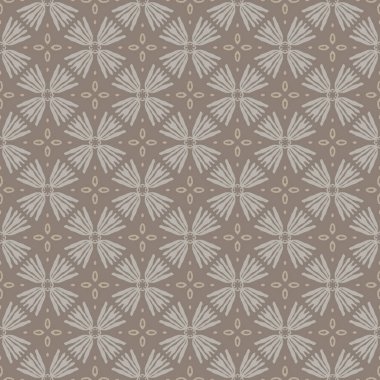 Elle çizilmiş kumaş şeritli, pürüzsüz desen. Huysuz koyu kahverengi üzerine modern Japon madalyonu motifi. Ecru zarif nötr tonlar. Asyalı ev dekoru ve moda için her yeri basılmış. Vektör örneği yineleniyor