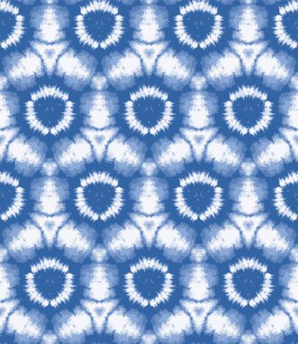 Bulanık Shibori güneş patlaması kravat boyası arka plan. Beyazlaşmış arka planda kusursuz desenli düzensiz daire. Japon usulü batik kumaş boyası. Değişik desenli moda örnekleri