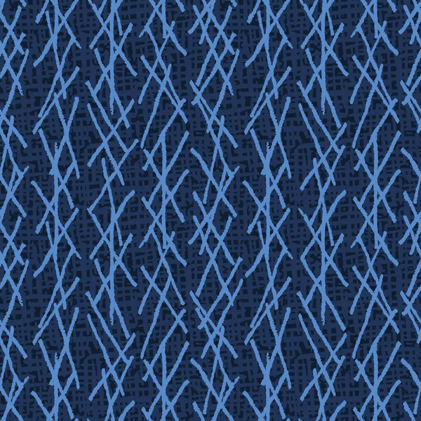 Nahtloses Muster. moderner indigoblauer geometrischer Netzstreifen. Wiederholung abstrakter Hintergründe. maskulines monochromes Geo. trendiges Shirting Design Textil. Überall Druck gefärbter Vektor-Swatch — Stockvektor