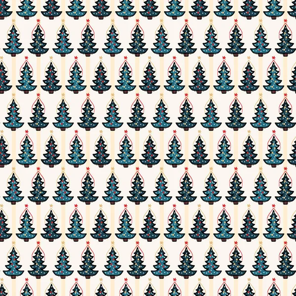 Seamless pattern. Hand drawn snow star Christmas tree. Star fir forest stripes background. Traditional winter holiday all over print. Festive yule gift wrapping paper illustration. Vector swatch — Stock Vector