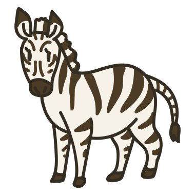 Tapılası Vektör Karikatür Zebra Ayakta Kesme Sanatı. Safari Hayvan Simgesi. El Çizimi Kawaii Çocuk Motif Çizimi Düz Renkli Karalama. İzole edilmiş Bebek, Bakım ve Çocukluk Karakteri. 