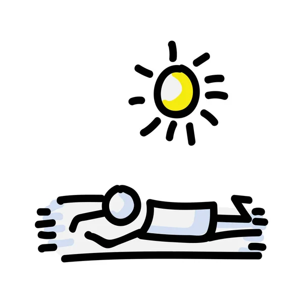 Sunbathing Vector Stick Figure Person Tanning Towel Hand Drawn Isolated — Stock Vector