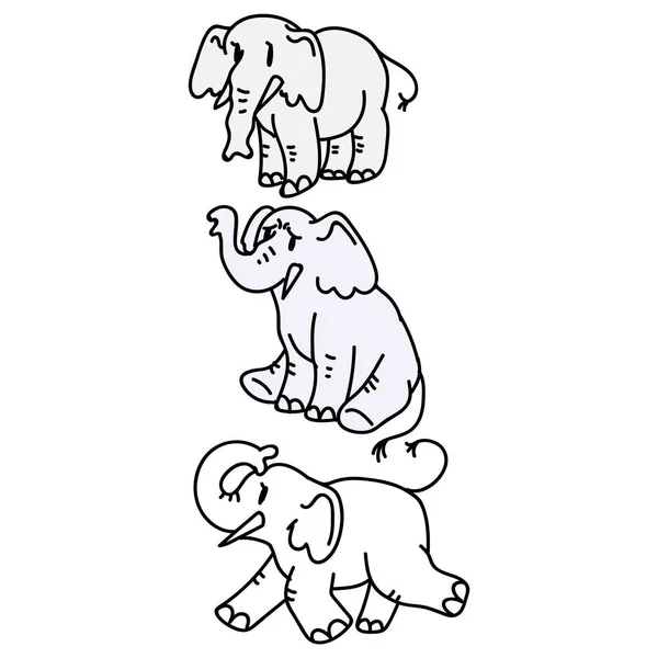 Αξιολάτρευτο Cartoon Standing Elephant Vector Lineart Clip Art Ζώο Σαβάνα — Διανυσματικό Αρχείο